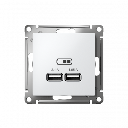 ATLASDESIGN USB РОЗЕТКА A+A, 5В/2,1А, 2х5В/1,05А, механизм, БЕЛЫЙ