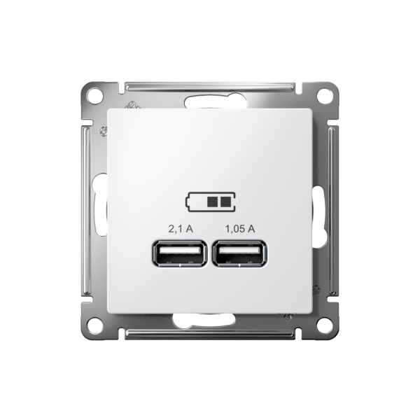ATLASDESIGN USB РОЗЕТКА A+A, 5В/2,1А, 2х5В/1,05А, механизм, БЕЛЫЙ