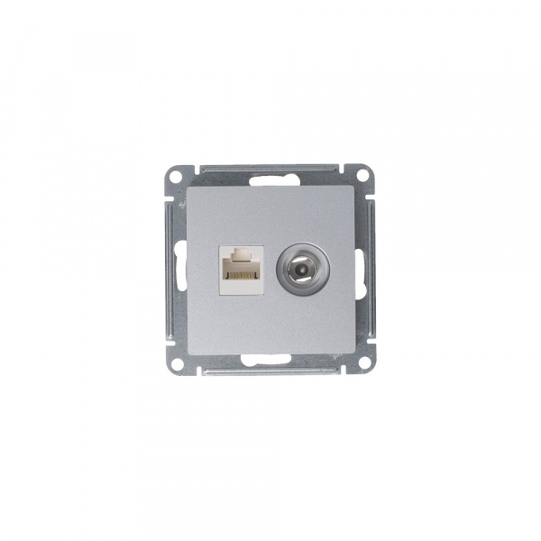 ATLASDESIGN РОЗЕТКА двойная ТВ + компьютерная RJ45 кат. 5e, механизм, АЛЮМИНИЙ