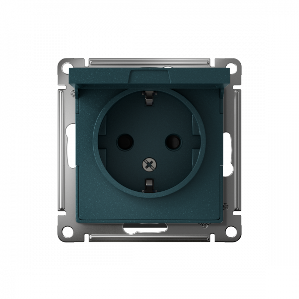 ATLASDESIGN РОЗЕТКА с заземлением со шторками с крышкой, 16А, IP20, механизм, ИЗУМРУД
