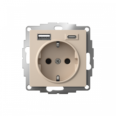 ATLASDESIGN РОЗЕТКА 16А с 2 USB A+C, 5В/2,4А/3,0А, 2х5В/1,5А, механизм, ПЕСОЧНЫЙ