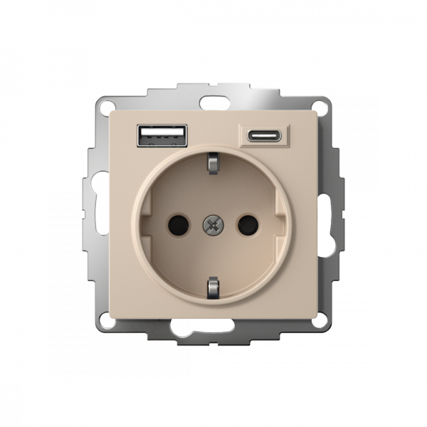 ATLASDESIGN РОЗЕТКА 16А с 2 USB A+C, 5В/2,4А/3,0А, 2х5В/1,5А, механизм, ПЕСОЧНЫЙ