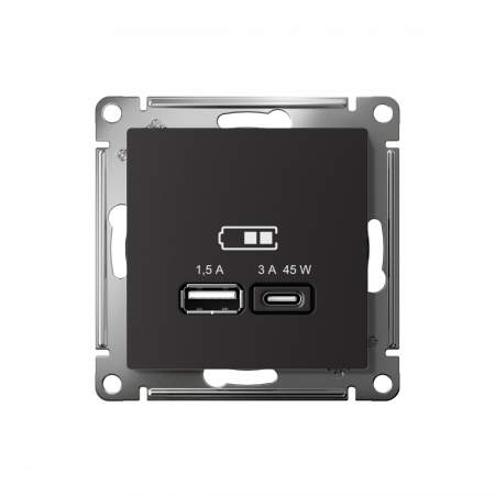 ATLASDESIGN USB РОЗЕТКА A + тип-C 45Вт высокоскор.заряд. QC, PD, механизм, КАРБОН