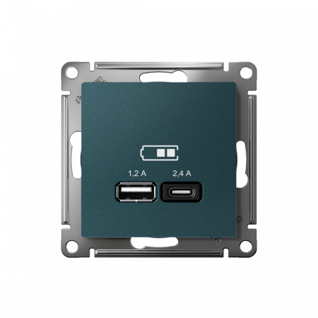 ATLASDESIGN USB РОЗЕТКА А+С, 5В/2,4А, 2х5В/1,2А, механизм, ИЗУМРУД