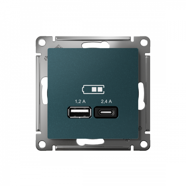 ATLASDESIGN USB РОЗЕТКА А+С, 5В/2,4А, 2х5В/1,2А, механизм, ИЗУМРУД