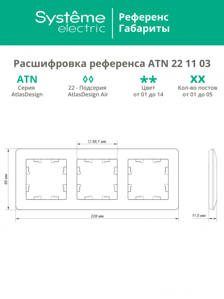 ATLASDESIGN AIR 3-постовая РАМКА, АКВАМАРИН/дымчатый черный