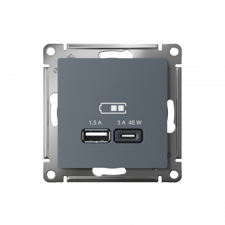 ATLASDESIGN USB РОЗЕТКА A + тип-C 45Вт высокоскор.заряд. QC, PD, механизм, ГРИФЕЛЬ