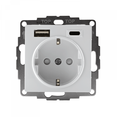 ATLASDESIGN РОЗЕТКА 16А с 2 USB A+C, 5В/2,4А/3,0А, 2х5В/1,5А, механизм, БЕЛЫЙ