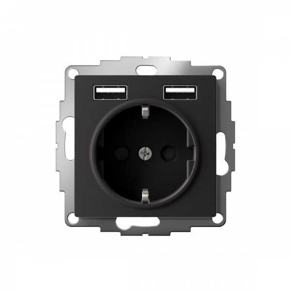 ATLASDESIGN РОЗЕТКА 16А c 2 USB A+A, 5В/2,4А, 2х5В/1,2А, механизм, КАРБОН