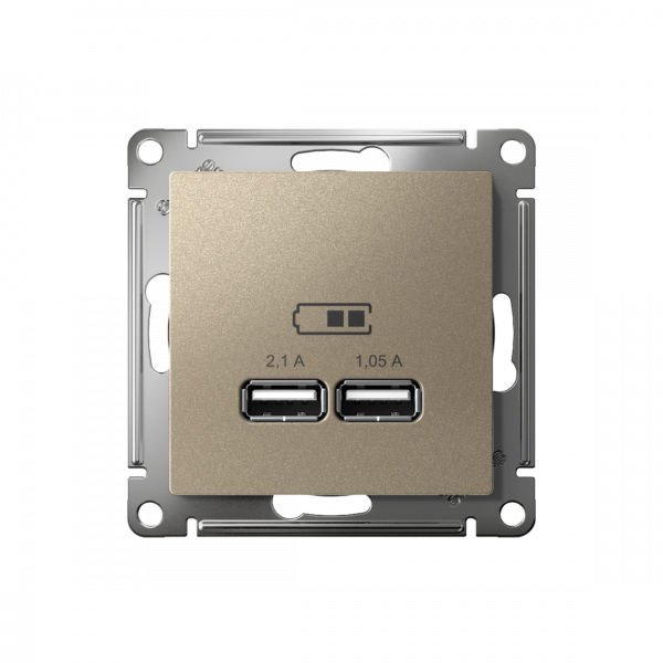 ATLASDESIGN USB РОЗЕТКА A+A, 5В/2,1А, 2х5В/1,05А, механизм, ШАМПАНЬ