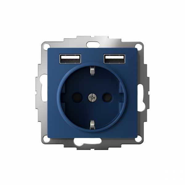 ATLASDESIGN РОЗЕТКА 16А c 2 USB A+A, 5В/2,4А, 2х5В/1,2А, механизм, АКВАМАРИН