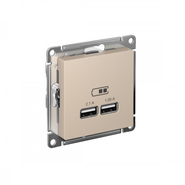 ATLASDESIGN USB РОЗЕТКА A+A, 5В/2,1А, 2х5В/1,05А, механизм, ПЕСОЧНЫЙ