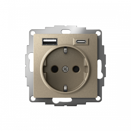 ATLASDESIGN РОЗЕТКА 16А c 2 USB A+C, 5В/2,4А/3,0А, 2х5В/1,5А, механизм, ШАМПАНЬ