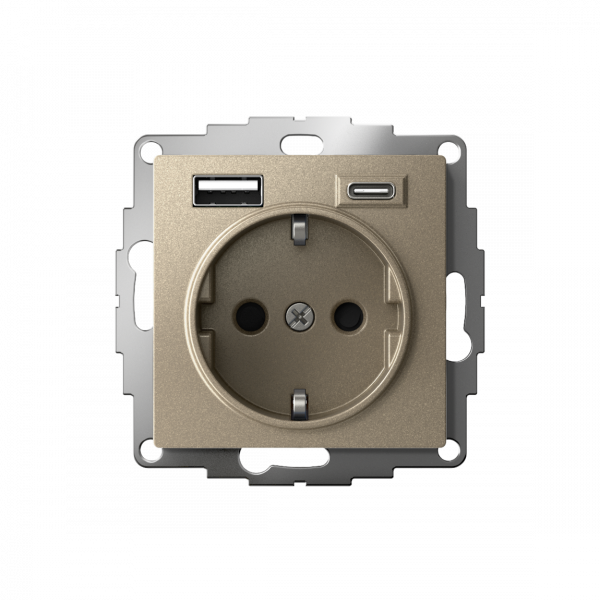 ATLASDESIGN РОЗЕТКА 16А c 2 USB A+C, 5В/2,4А/3,0А, 2х5В/1,5А, механизм, ШАМПАНЬ