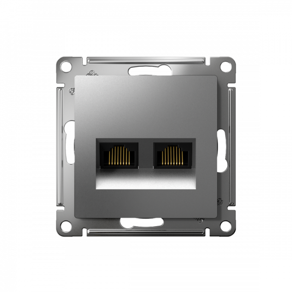 ATLASDESIGN РОЗЕТКА двойная компьютерная RJ45+RJ45 кат. 5e, механизм, СТАЛЬ