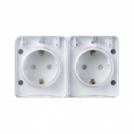 ATLASDESIGN PROFI IP54 О/У РОЗЕТКА двойная с заземлением со шторками, 16А, БЕЛЫЙ