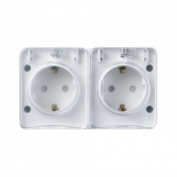 ATLASDESIGN PROFI IP54 О/У РОЗЕТКА двойная с заземлением со шторками, 16А, БЕЛЫЙ
