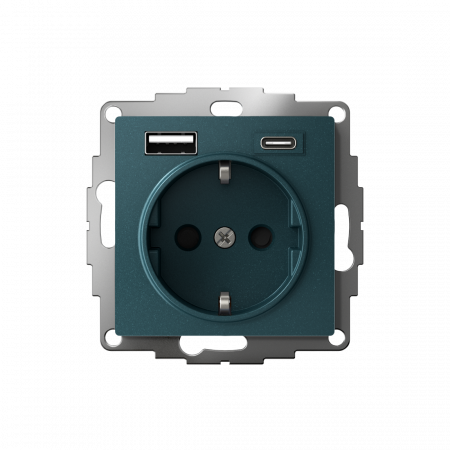 ATLASDESIGN РОЗЕТКА 16А c 2 USB A+C, 5В/2,4А/3,0А, 2х5В/1,5А, механизм, ИЗУМРУД