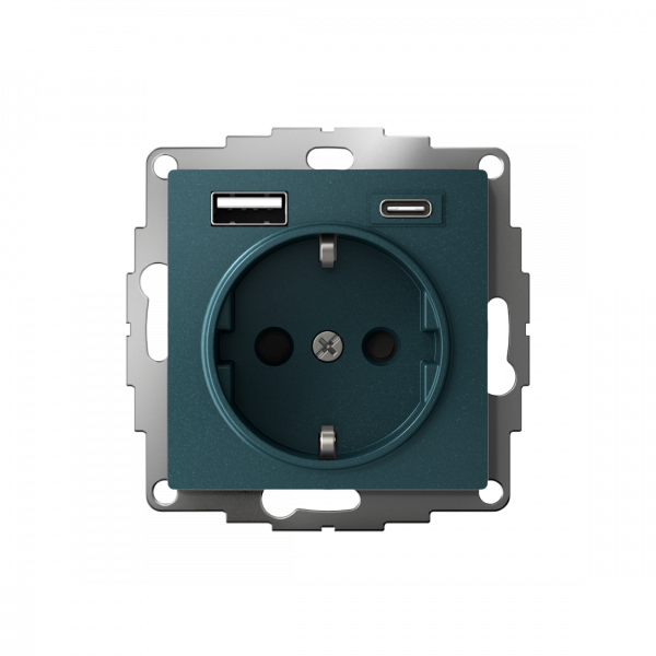 ATLASDESIGN РОЗЕТКА 16А c 2 USB A+C, 5В/2,4А/3,0А, 2х5В/1,5А, механизм, ИЗУМРУД