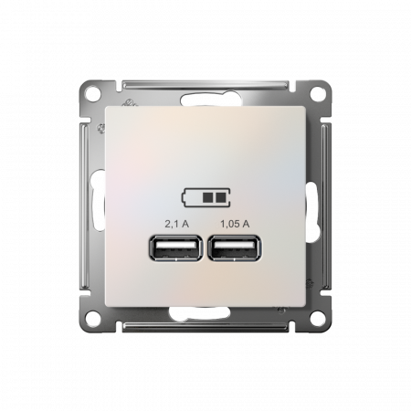 ATLASDESIGN USB РОЗЕТКА A+A, 5В/2,1А, 2х5В/1,05А, механизм, ЖЕМЧУГ