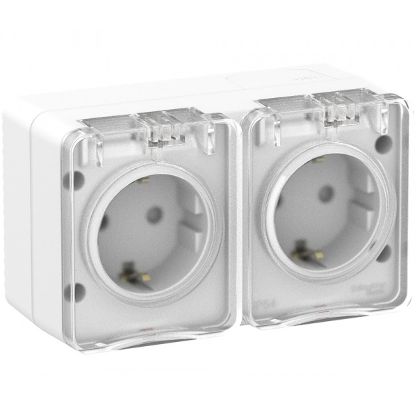 ATLASDESIGN PROFI IP54 О/У РОЗЕТКА двойная с заземлением со шторками, 16А, БЕЛЫЙ
